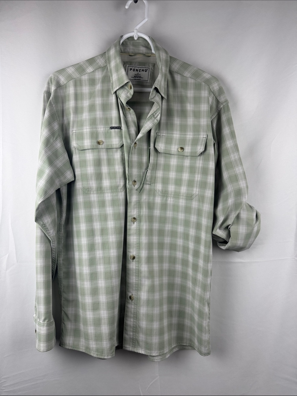 PONCHO The Sapelo Plaid L/S Button-Up Original Shirt Sage Green Size S